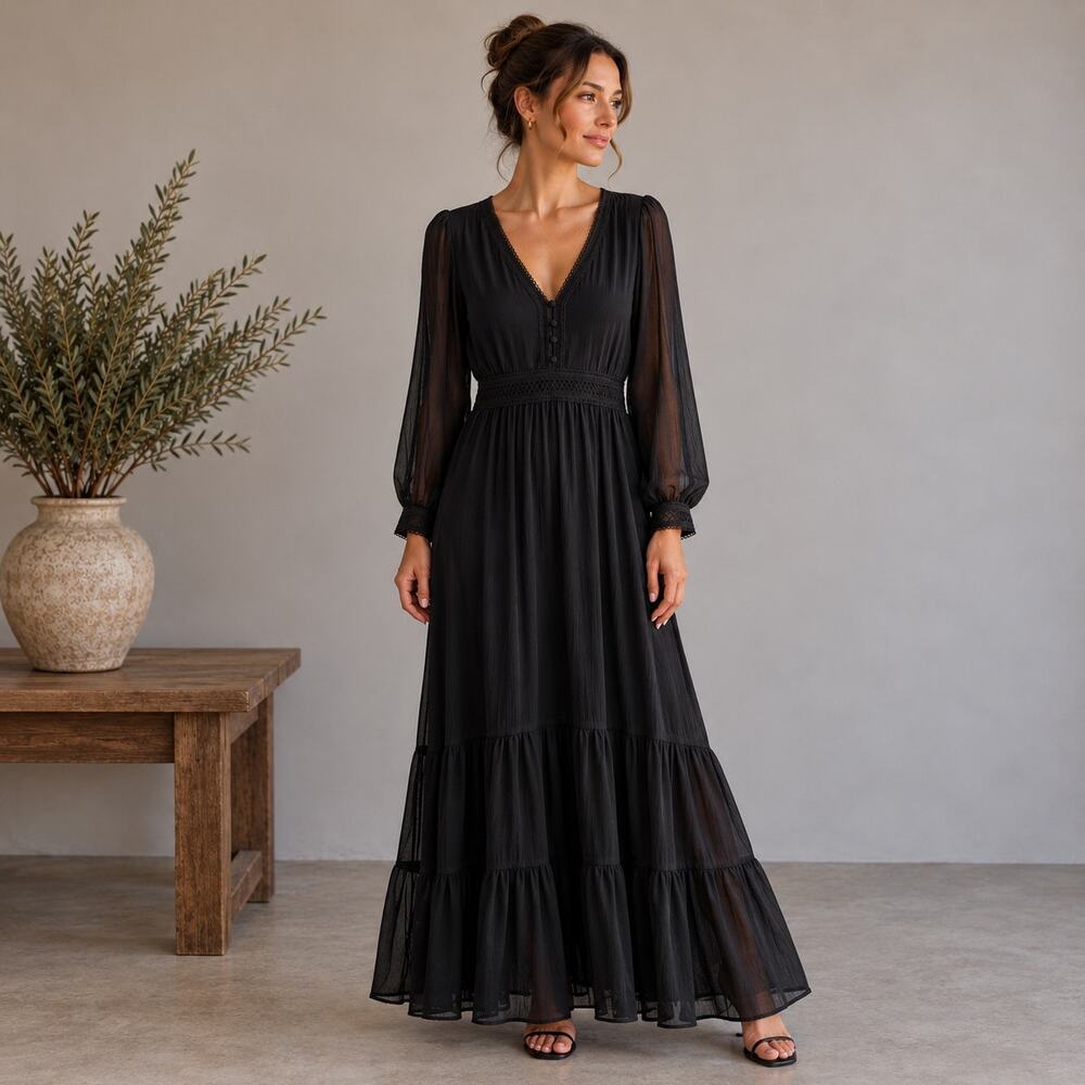 City Chic Black Semi Sheer Peasant Maxi Dress 18